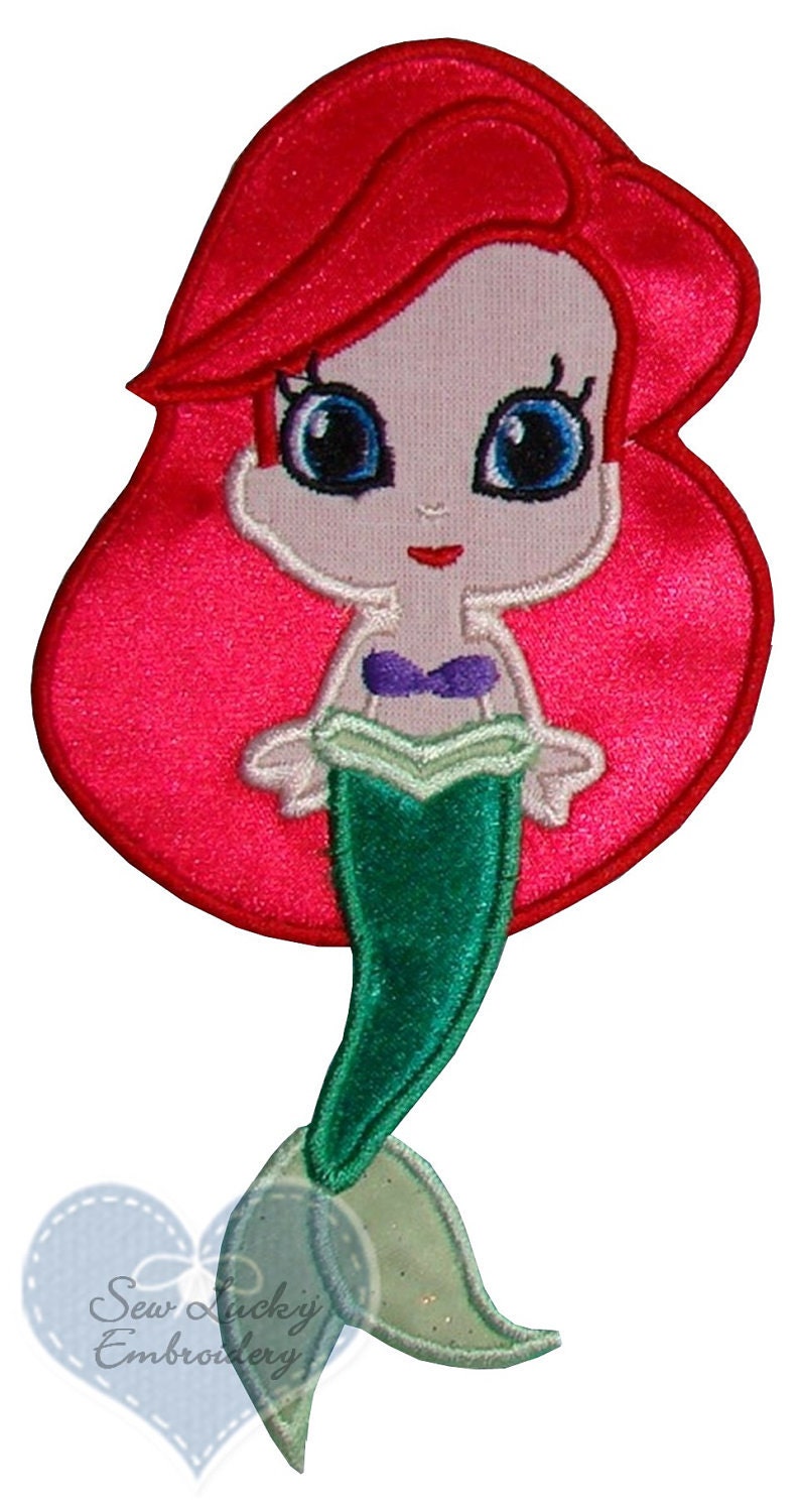 Ariel Mermaid Cutie Little Princess Applique Embroidery Patch - Ready to Ship