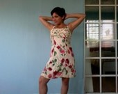 1990s Ivory Floral Summer A-Line Dress Size M