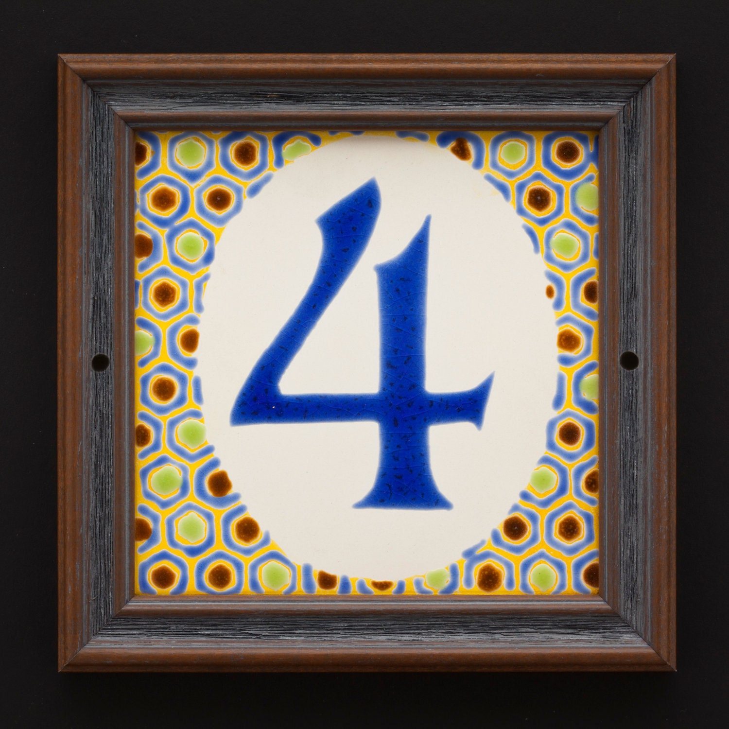 Single digit address tile-Lemon shown with slate frame