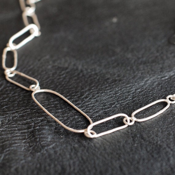 Long Chain Necklace - Modern - Sterling Silver - Handmade - Hammered - Free Shipment
