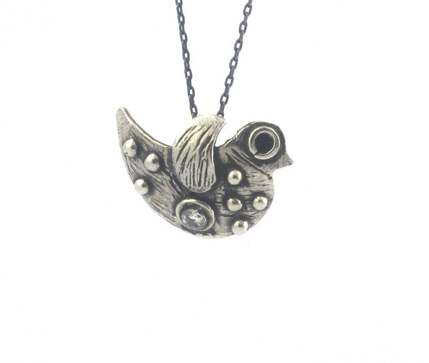 Cute Bird Necklace - Sterling Silver - serpilguneysudesigns