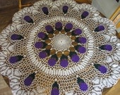 Purple Flowers Tablecloth / Round / Ecru / Decor /  Free US shipping