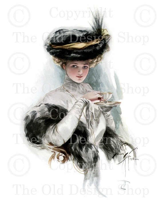 TEACUP TIMES Harrison Fisher Victorian Lady Image for Card Making Altered Art Mixed Media Digital Download