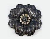 Enamel flower brooch Vintage 1960s Dark GRAY Alligator Skin texture DAISY PIN