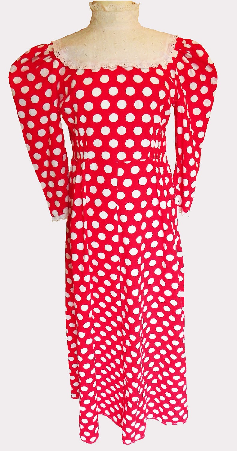 Vintage 1930s Dress/ Red/ Polka Dots/ Small/ Medium/Art Deco