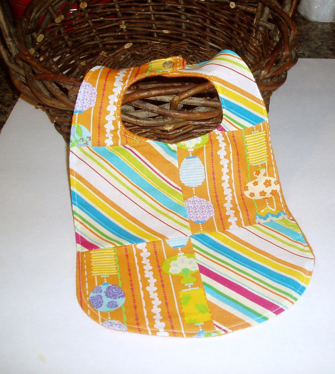 Baby Bib - Orange Stripe Baby Bib - Patchwork Baby Bib