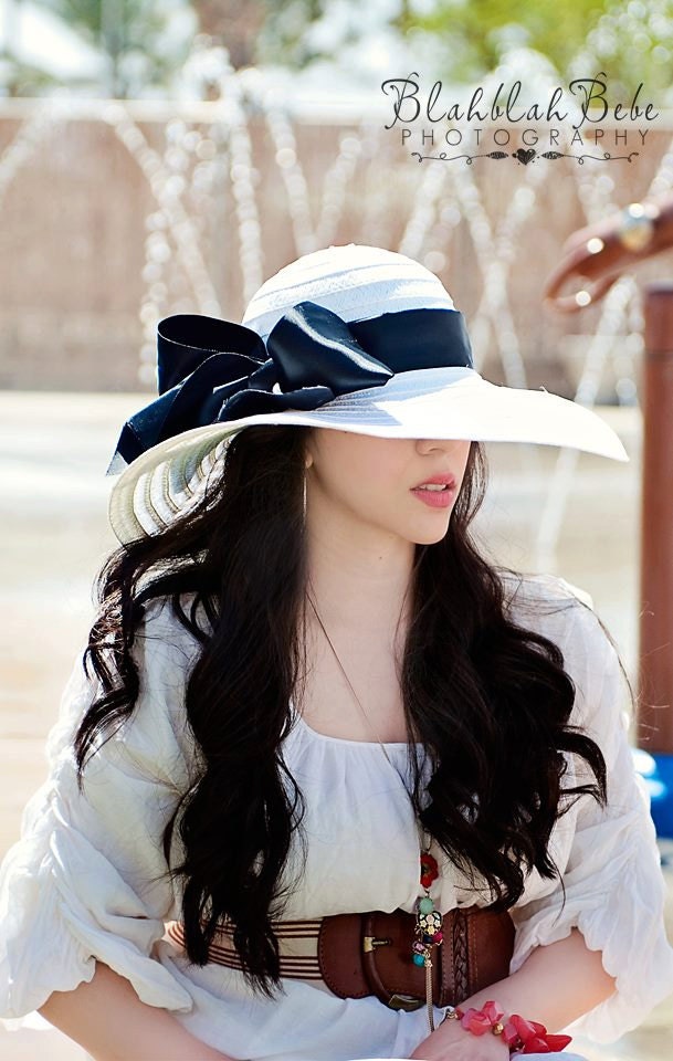 Sun Hat, Wide Brim Sun Hat, Hats Black and White Sun Hat