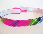 Silk Hot Pink Plaid No Slip Headband