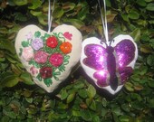 Handcrafted Heart Ornaments 5.5" x 5", Thickness 1.5", Stuffed with Fiber, Made of Denim