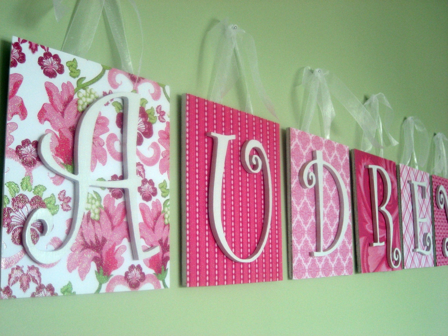 Pink Peony Collection Personalized WOODEN WALL LETTERS Nursery Childrens Room 7 1/2" tall