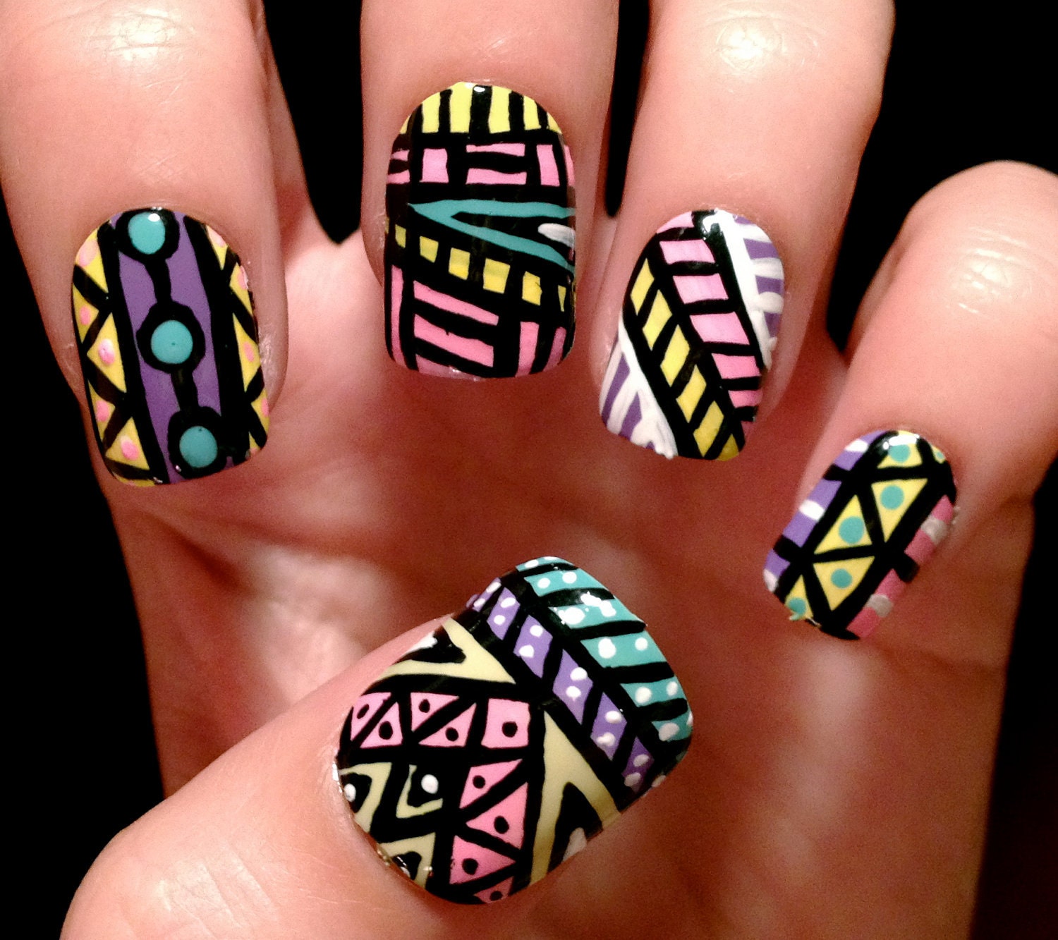 Aztec/tribal fake nails