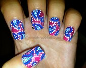 Pink and blue paisley fake nails