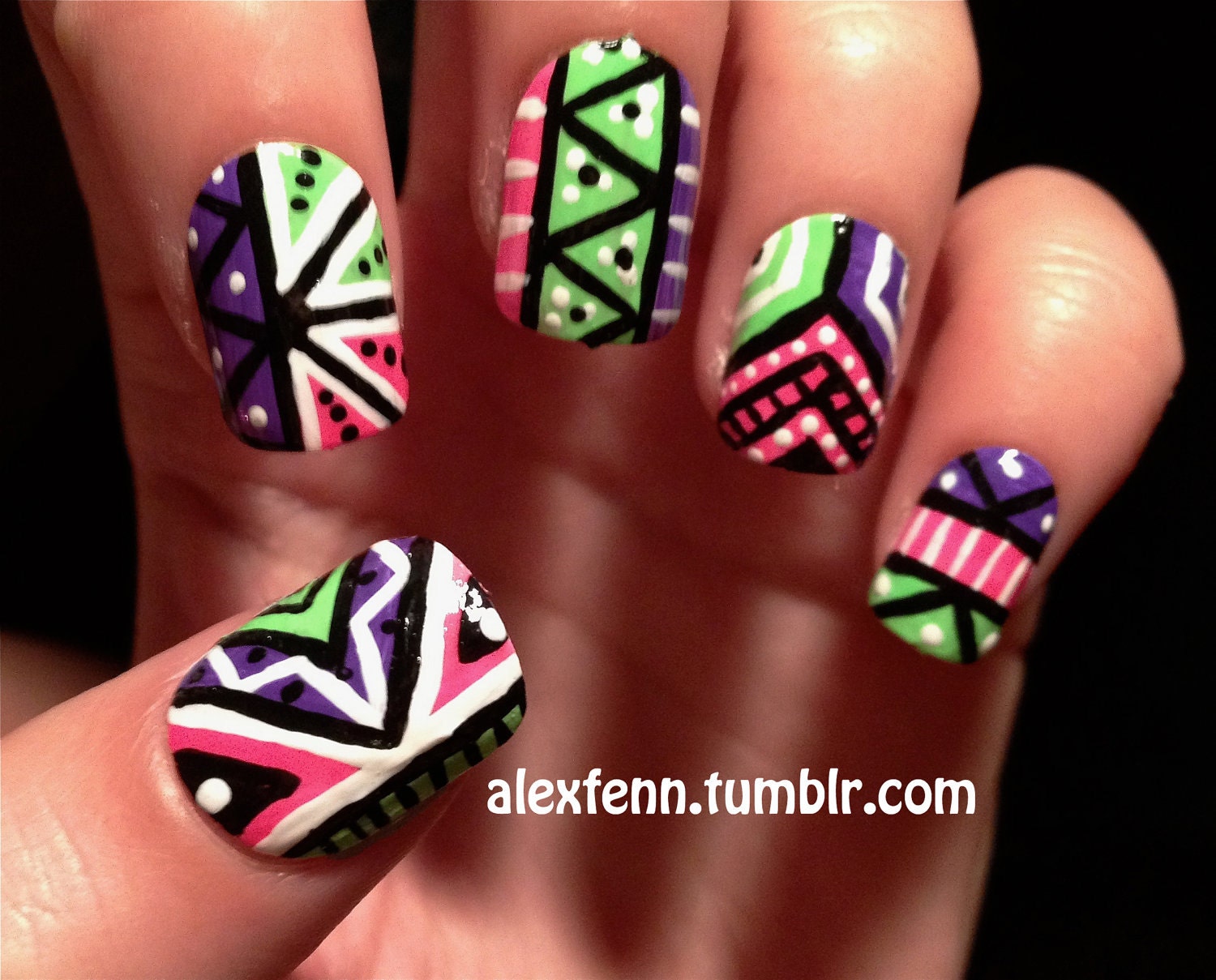 Neon Aztec Fake Nails