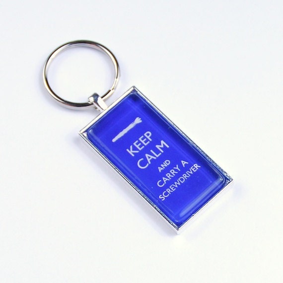 Doctor Who Keychain Sonic Screwdriver Keep Calm and Carry a Screwdriver Dr Who Glass Tile Sterling Silver Plated Key ring chain, Dr Who