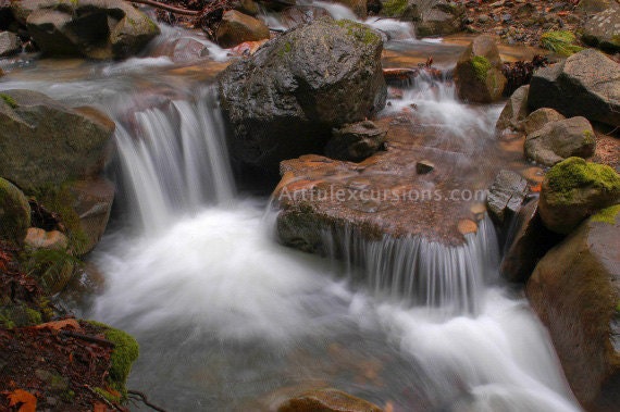 Waterfall Photography Print Photo Water Stones 8x12" Photography Photographic Print Picture Nature Rocks River Stream Photograph 12x16" Mat