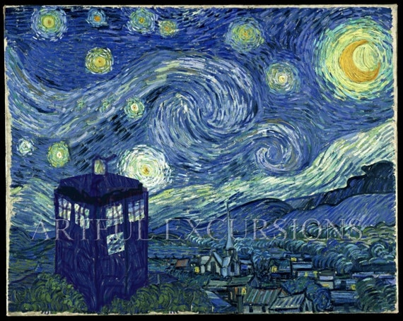 Doctor Who Poster print 16 x 20, Dr who Van Gogh Tardis Starry Night, Doctor who van gogh painting police box gift