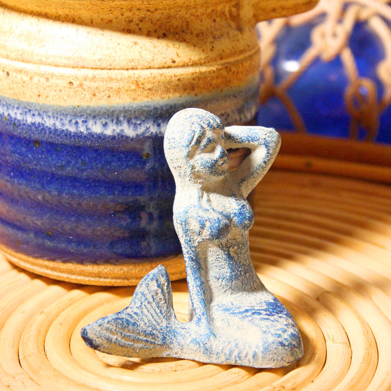 Beach Decor Cast Iron Mermaid Light Blue Distressed by SEASTYLE