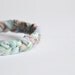 Fabric and suede bracelet. Pastel fabric braided with mint suede. Mint, rose, sky blue colors. Copper findings. Small Size.