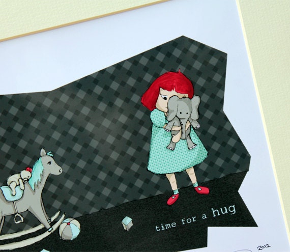 Original art illustrative print, Hug time (10" x 12")