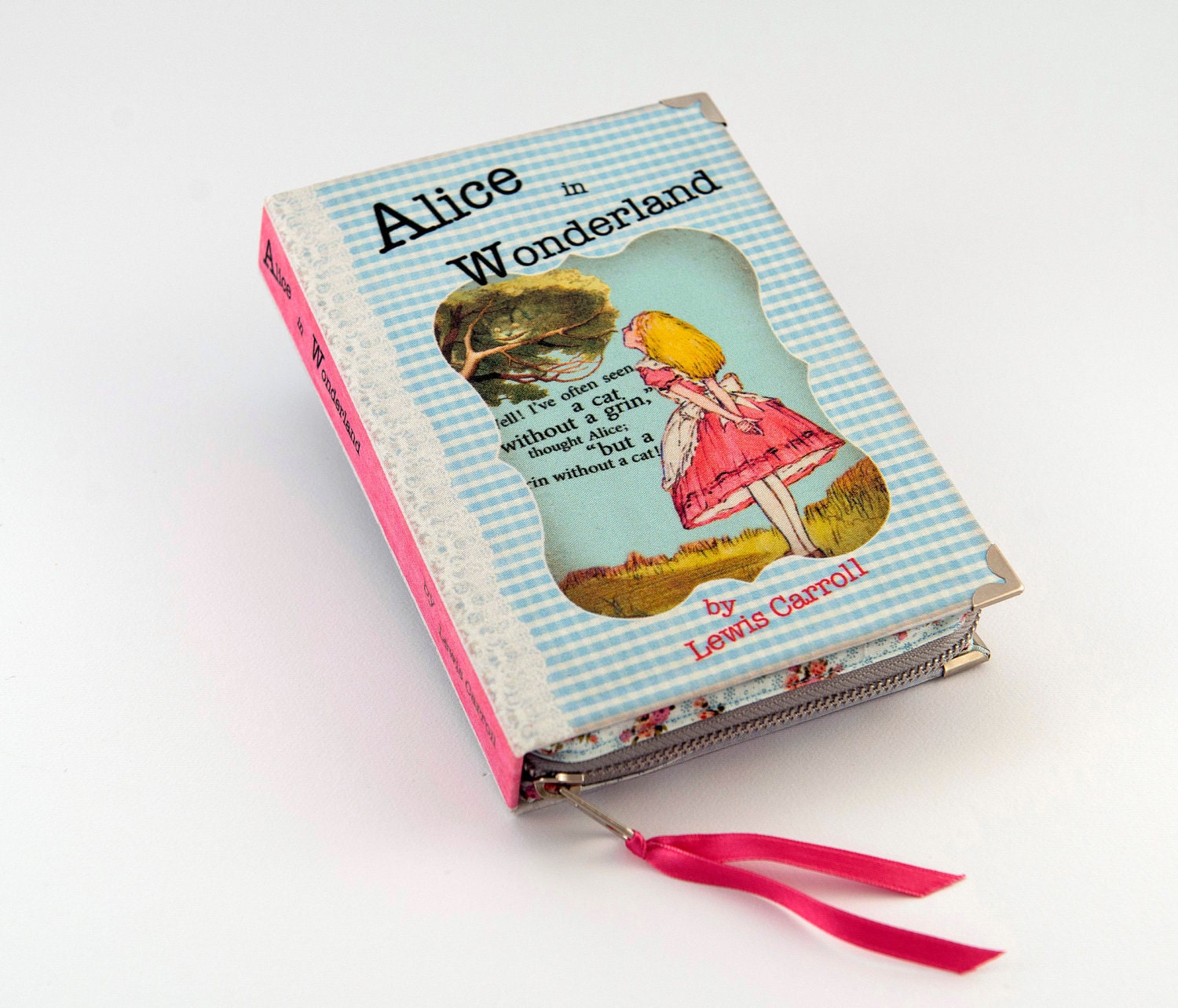 Blue and Pink Alice in Wonderland Book Clutch