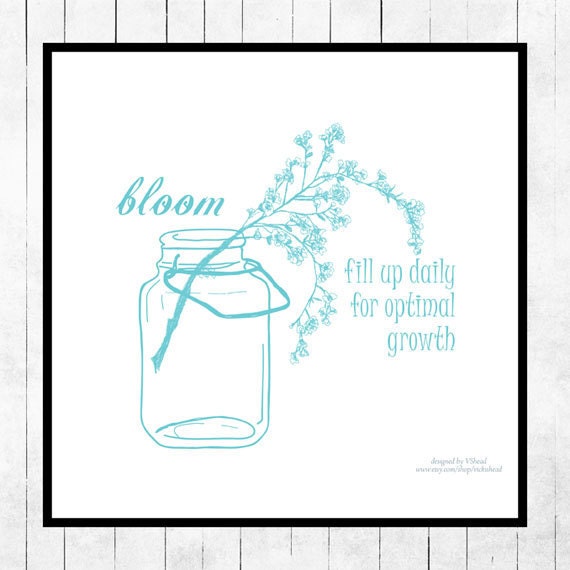 Spring Art Print Poster Ball Jar Floral Robins Egg Blue Bloom