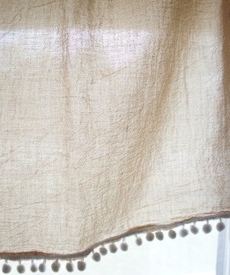 2 Tea dyed flour sack curtain panels with pomms