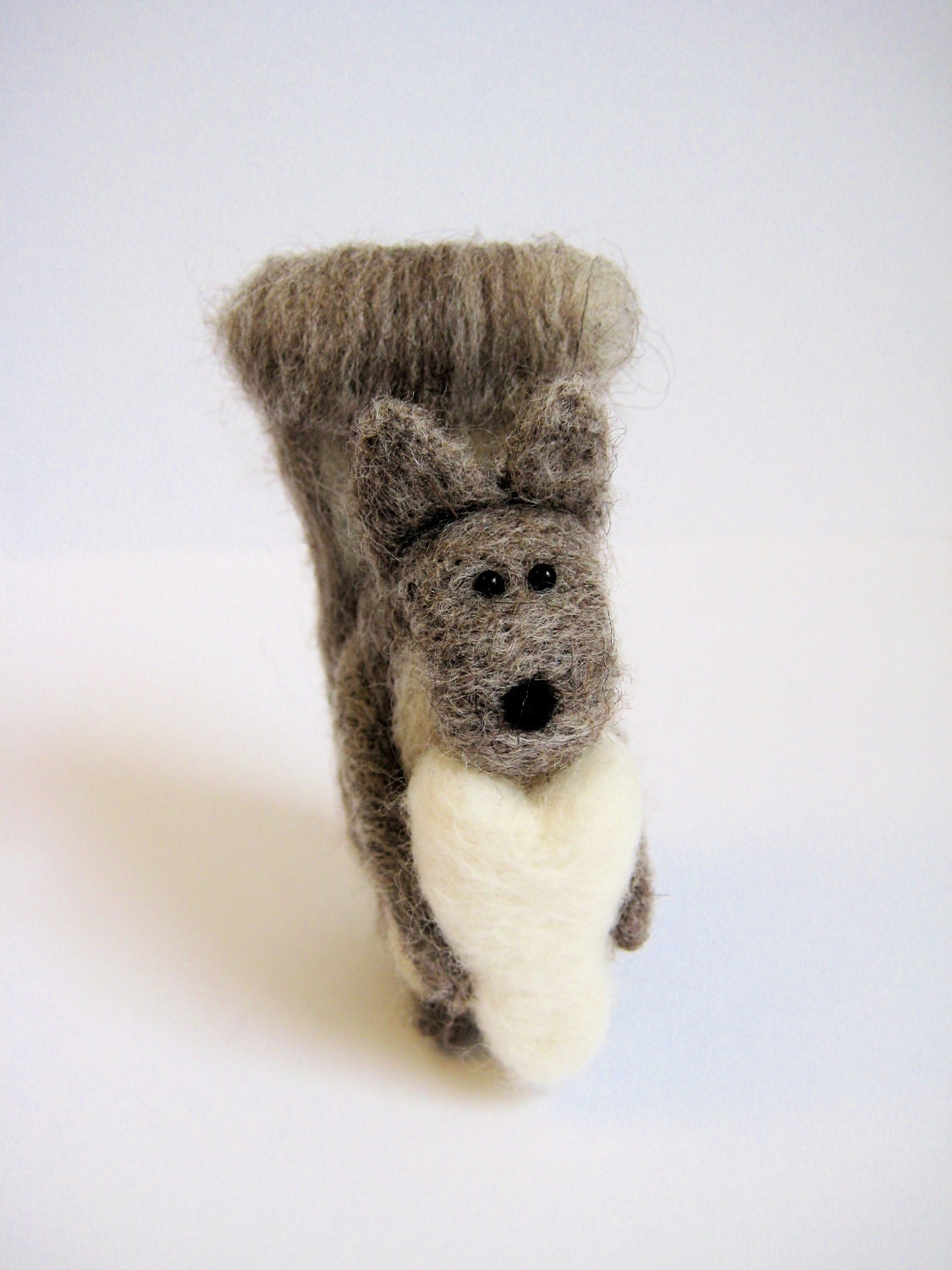 Squirrel Art - Needle Felted Squirrel with White Heart