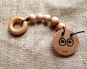 ORGANIC Max the Caterpillar Natural Wood Teething Ring Toy (unfinished wooden toy)- Unisex Baby / Toddler Teether toys
