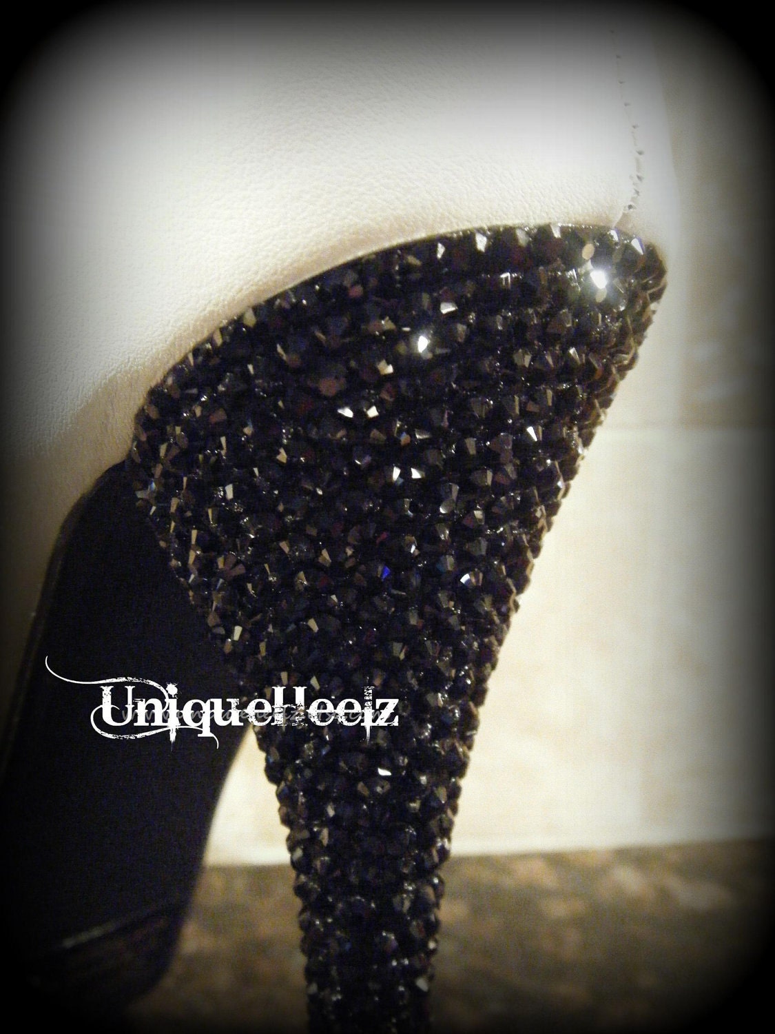 Swarovski Crystal - Black & Ivory Lace Platforms - Size 8 - FREE SHIPPING