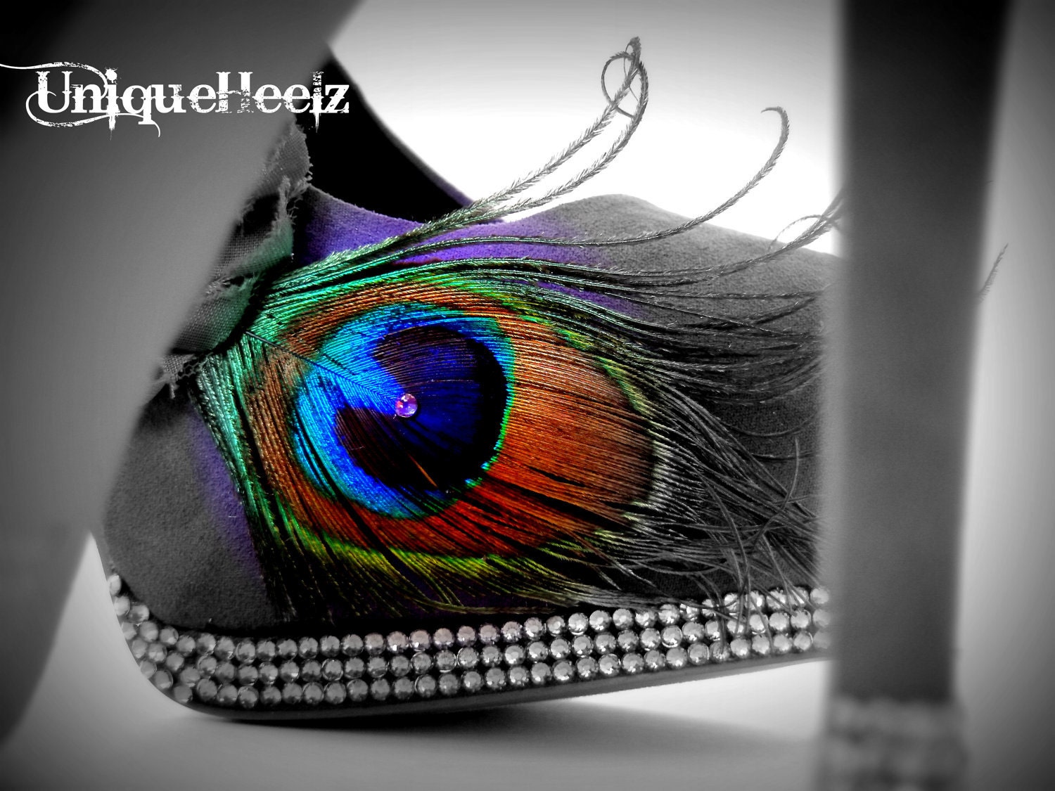 The Mardi Gras - Swarovski Crystal - Feather Heels - Free Shipping In The US - Custom Made For You - Size 9