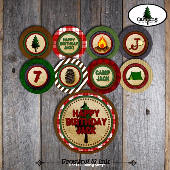 Camping Party - Campout Birthday Party - Complete Collection - Cupcake Toppers, Banner, Favor Tags, Signs & More - Customized Printable