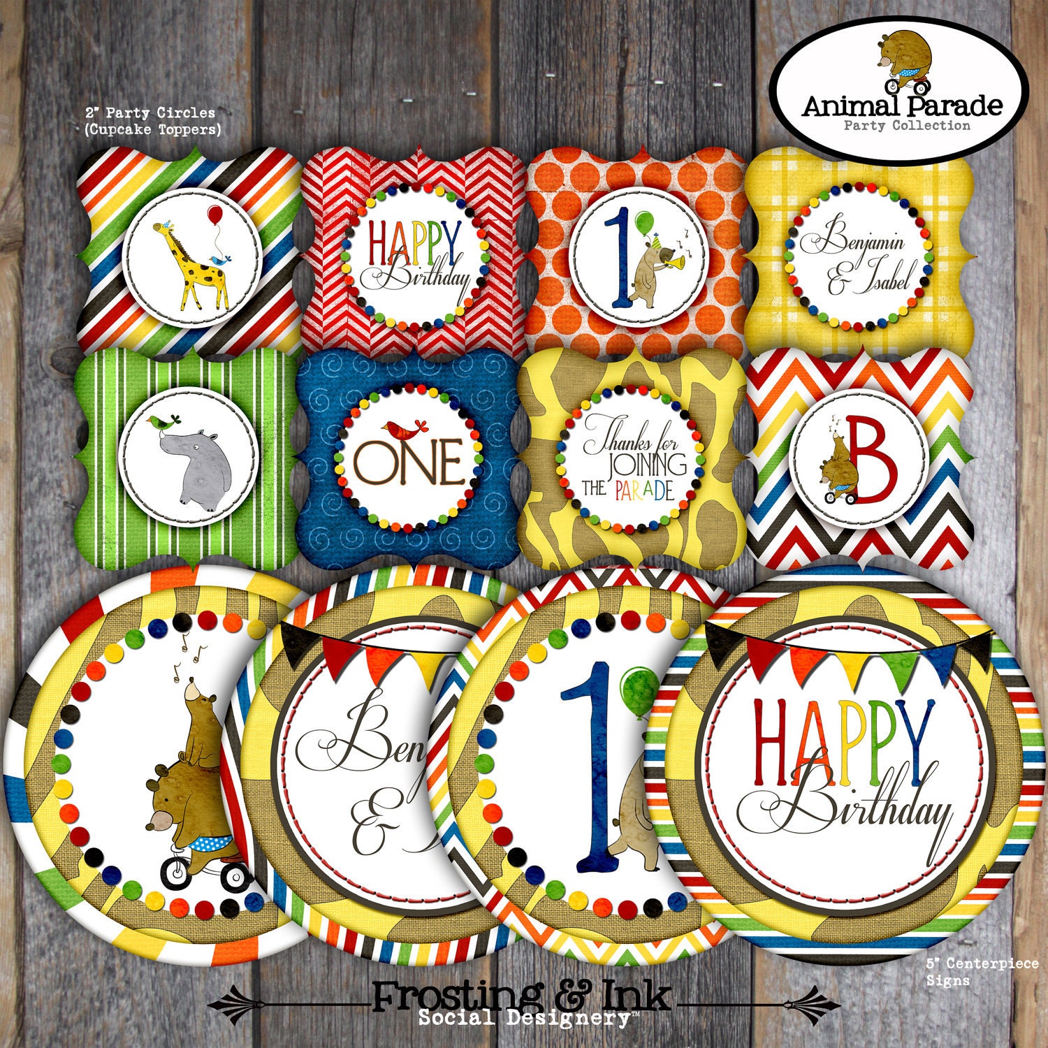 Animal Parade Party - Complete Collection - Toppers, Banner, Favor Tags & More - Printable (Wild Animal, Jungle, Safari, Zoo, Rainbow)