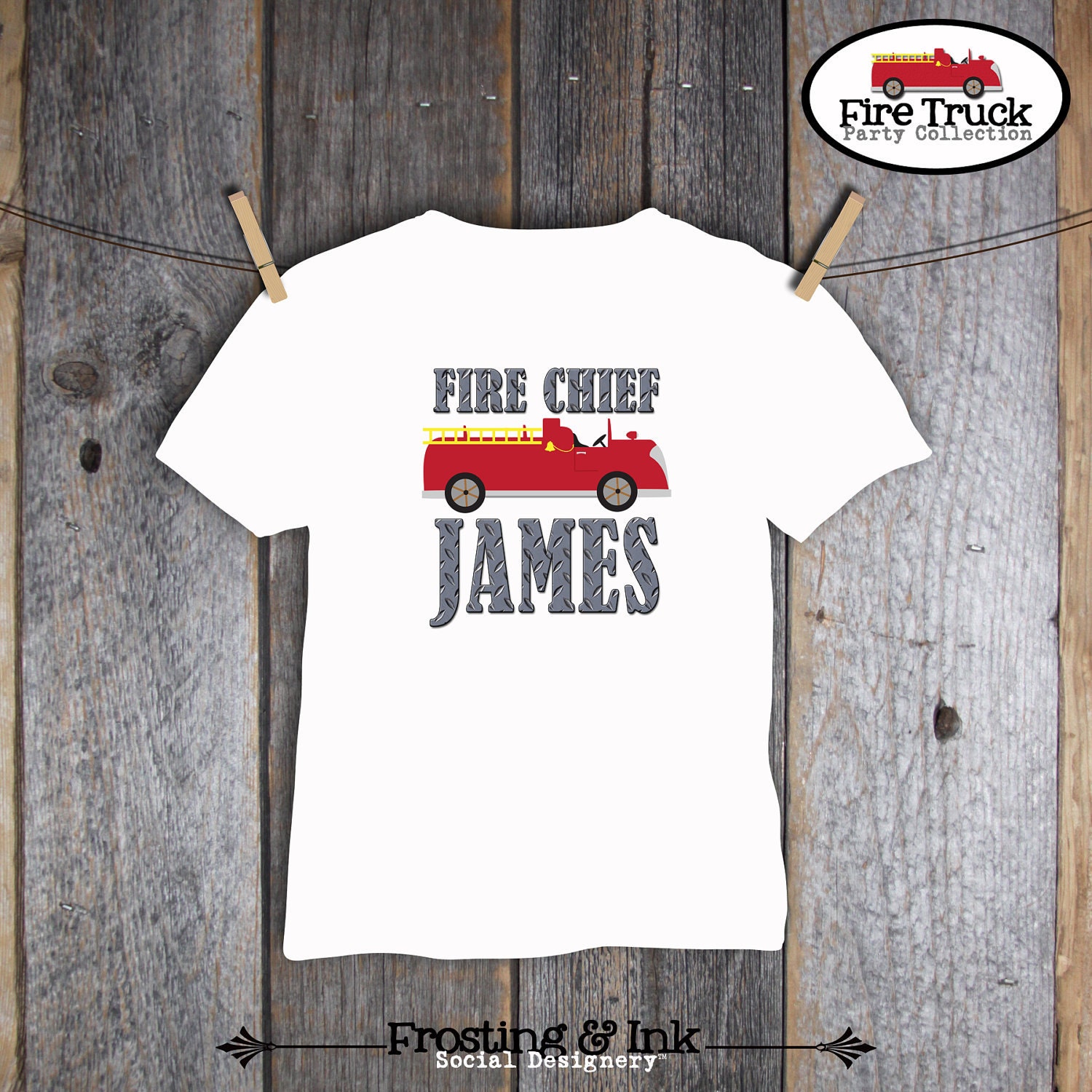 Fire Truck Birthday Party - Shirt Iron On Transfer - Customized Printable
