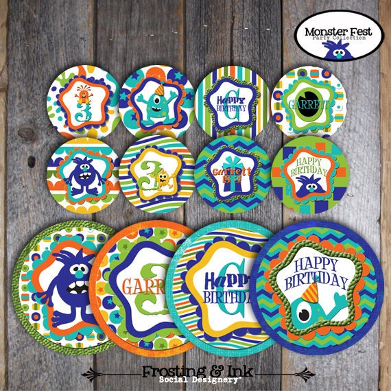 Monster Birthday Party - Complete Collection - Toppers, Bunting Banner, Party Signs, Favor Tags, Wrappers & More - Customized Printable