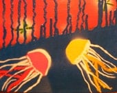 Spray Paint stencil art on canvas - Jelly Fish