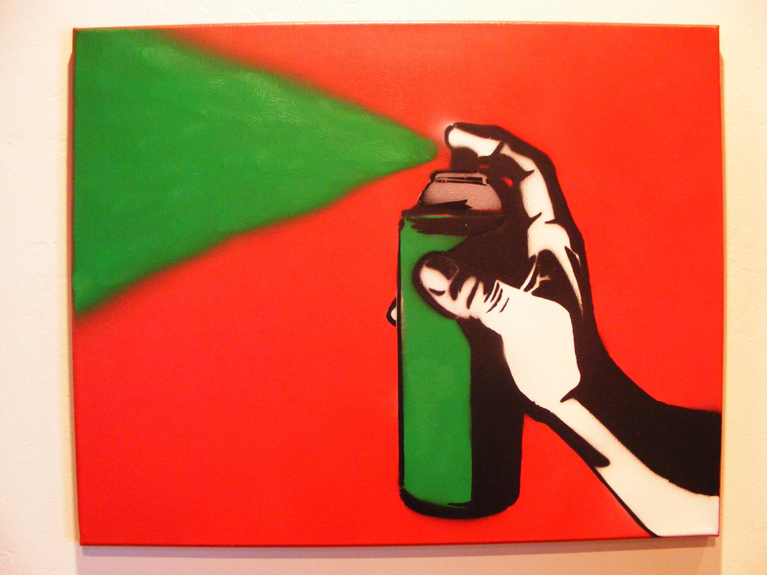 Spray Paint Can Green - Spray Paint stencil art on canvas