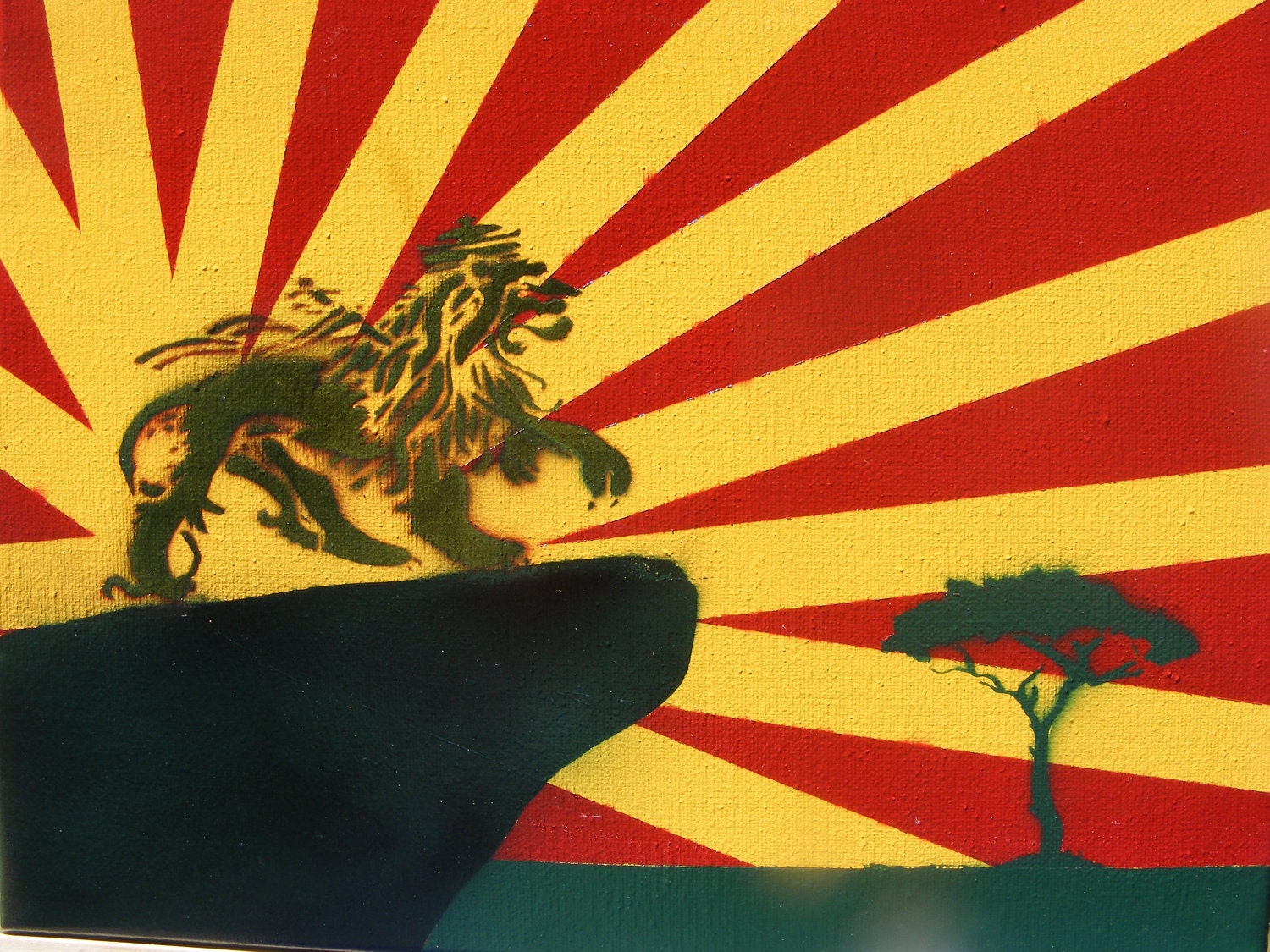 Rasta Lion of Judah Sun rays - Spray Paint stencil art on canvas