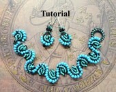 PDF for Cellini Spiral Bracelet and Earrings - beadweaving beading tutorial - beadwoven beading pattern beaded seed bead jewelry - BLUE WAVE