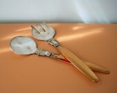 Vintage Copper and Silver Plate Salad Serving Set, Coppercraft Guild