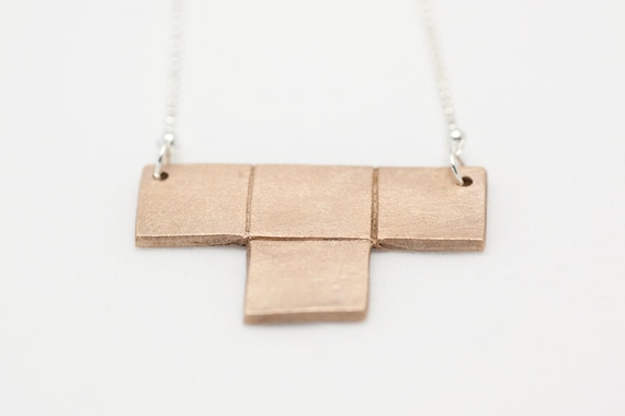 Bronze tetris T block necklace