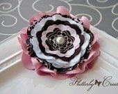 Multi Fabric Flower Fascinator in Pink, White & Brown Clip / Brooch Pin Corsage Combo