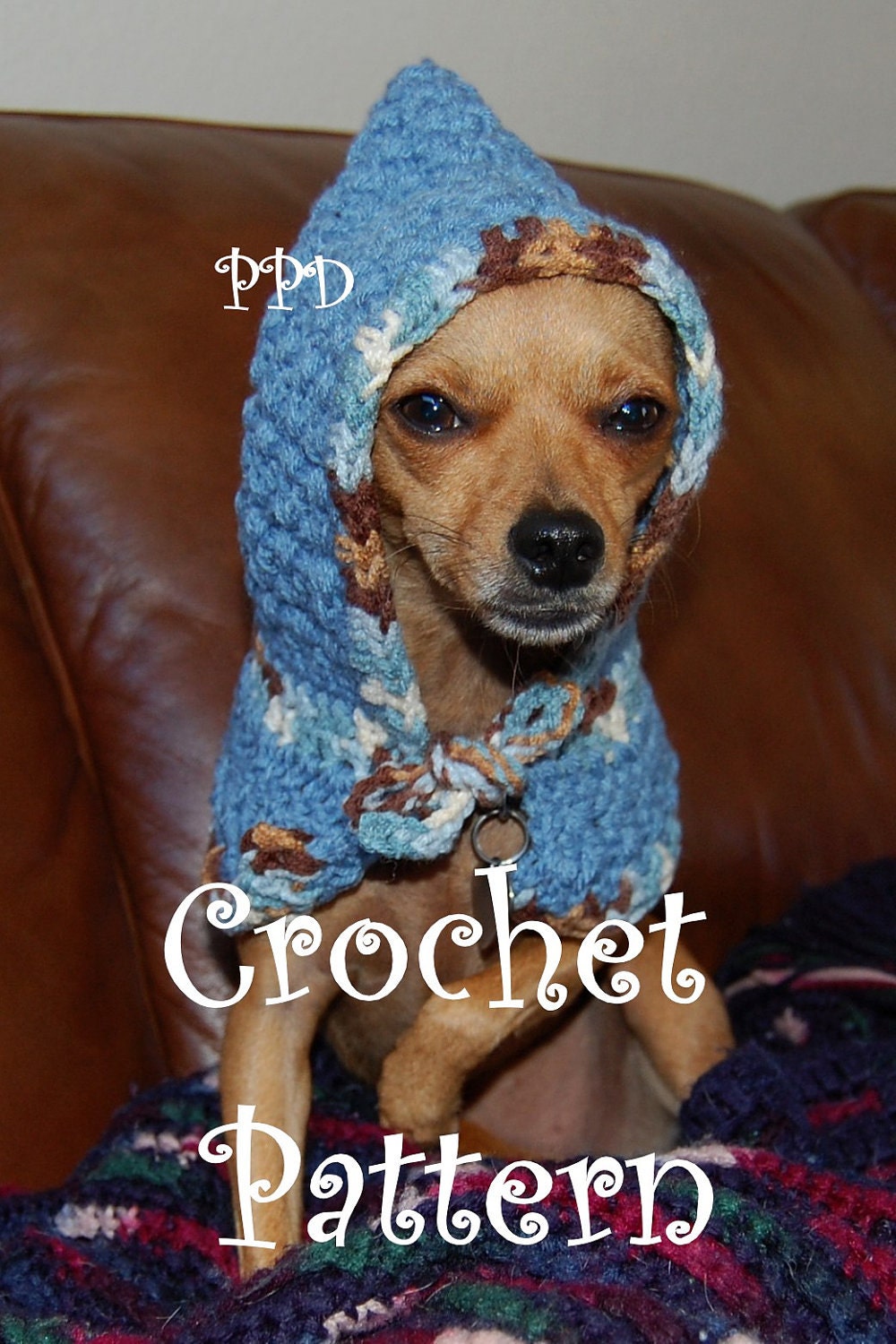 Instant Download  Crochet Pattern - Hooded Dog Cape - Small Dog Hat - Small Dog Hood