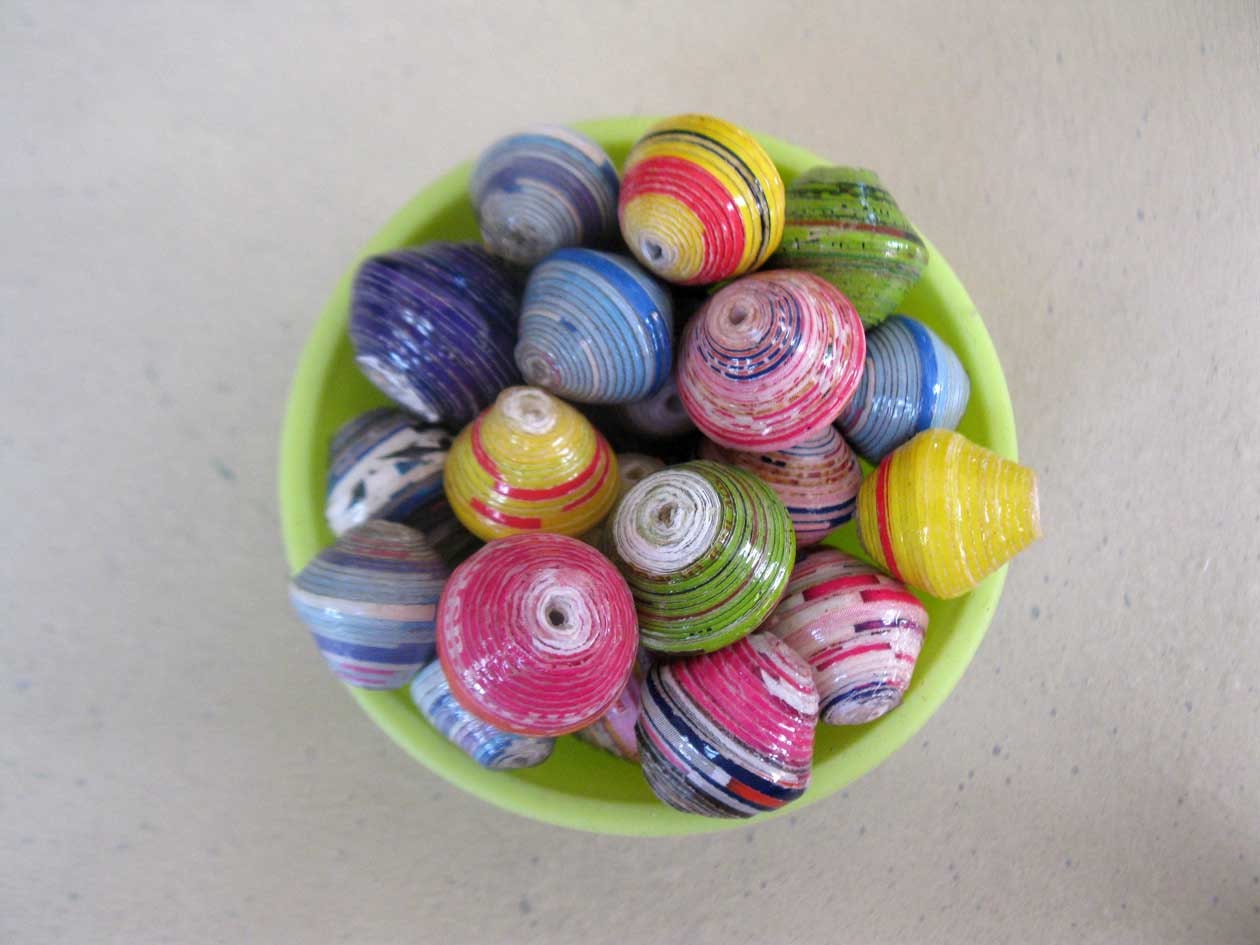 Round Recycled Paper Beads, Round Beads Color Spring Mix