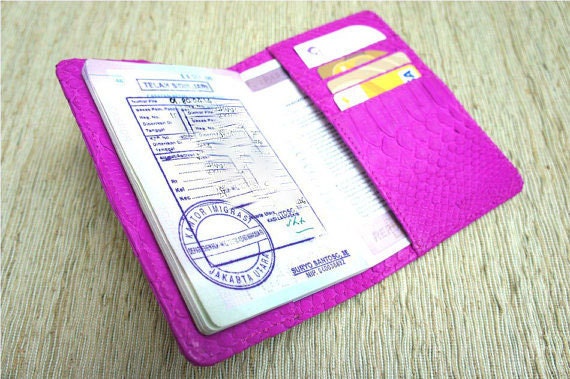 Leather passport holder - Snakeskin hot pink passport cover