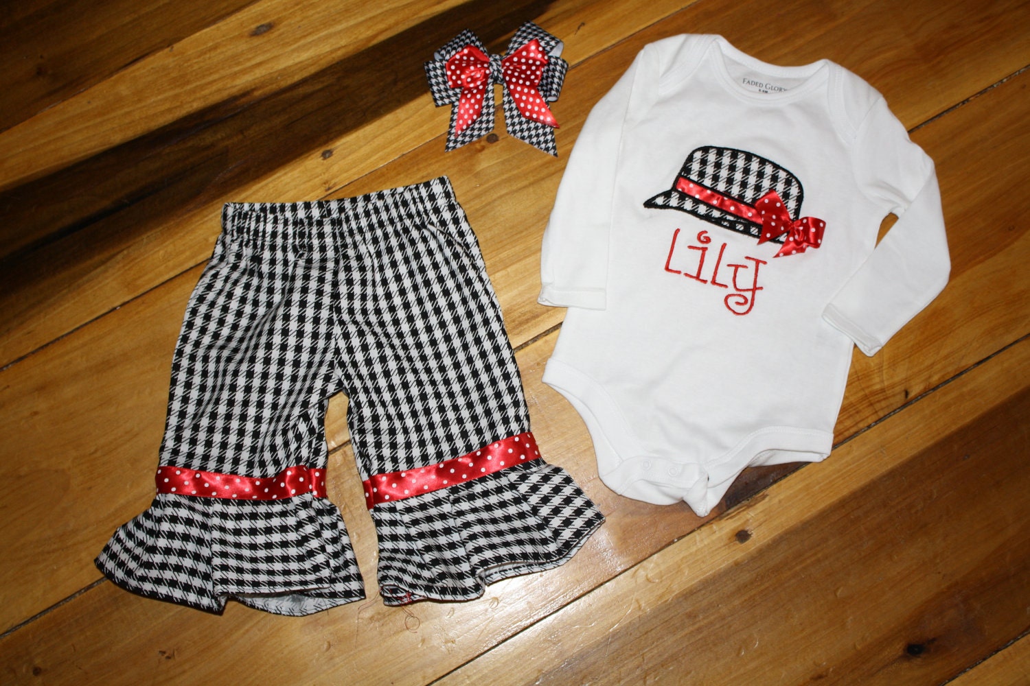 Alabama Ruffle Houndstooth Pants and Appliqued Top