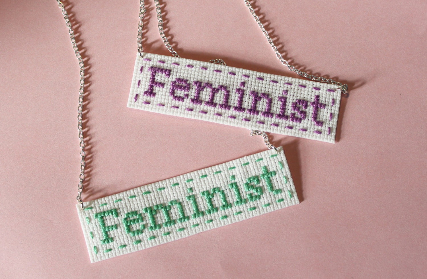 Feminist Cross Stitch Necklace