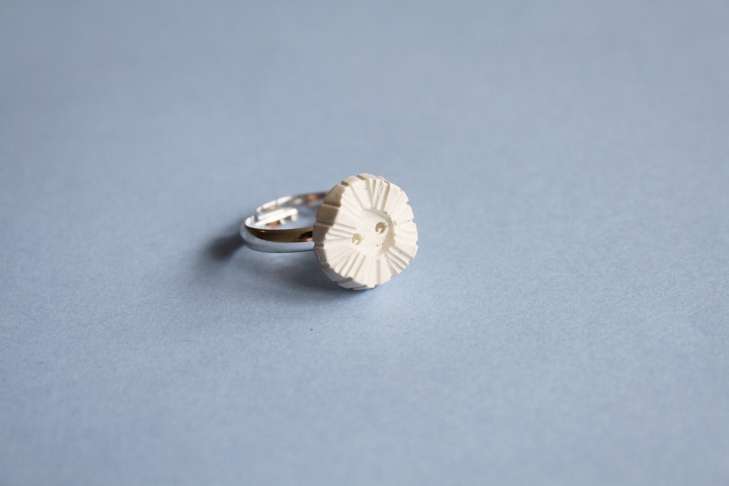 SALE - 20% off Cream Ridged Button Ring