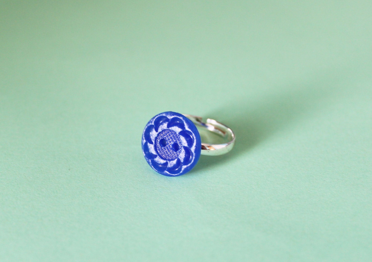 SALE - 20% off Blue Flower Vintage Button Ring