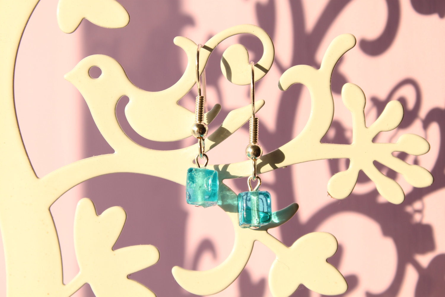 SALE - 20% off Blue Square Glass Bead Earrings
