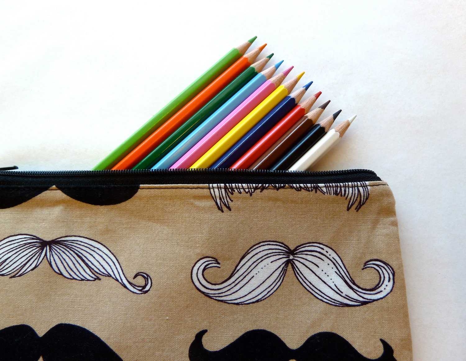 Mustache Travel Zippy Pencil Case with Zipper / Make Up Bag / Birthday Party Favor / Money Clutch / Wheres My Stache Fabric